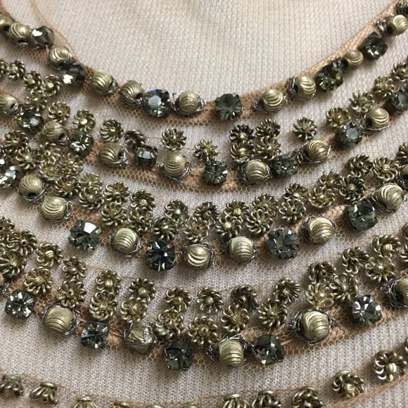 Alberta Ferretti mesh sheer beaded top nude stretch 4 - Picture 6 of 7